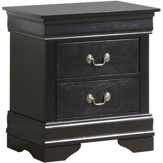 Glory Furniture Louis Phillipe 2 Drawer Nightstand in Black