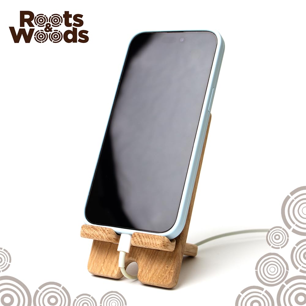 Roots & Woods Wooden Multi-Device Tablet & Phone Stand, Desktop Holder with Charging Cable Management