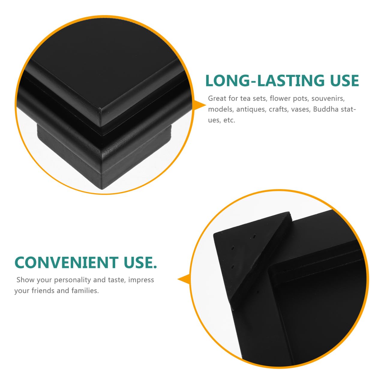 Cabilock Wood Vase Display Riser, 7 inch Square Decorative Pedestal Stand, Black Wooden Tray Base for Oriental Home Countertop Decoration