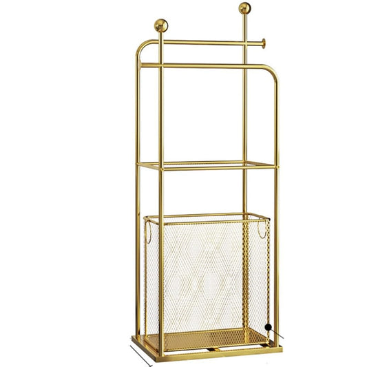 BIOMICE Floor Towel Rack Standing Towel Rack Metal 2-Tier Towel Stand with Storage Rack and Laundry Basket for Bathroom Freestanding Towel Racks