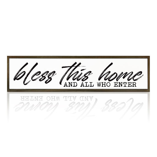 Welcome Decor for Home, Bless This Home and All Who Enter Sign, Decorative Wooden Block Sign, Front Door Wall Decoration, Porch Decor, Entryway Decors, Housewarming Gift 17.8x4x1.18 inches