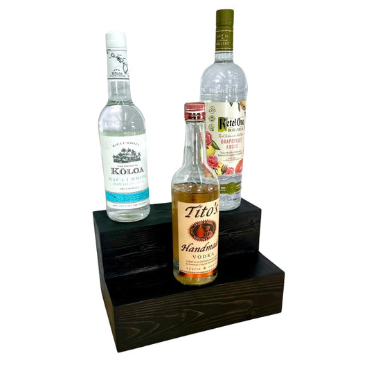 RBD Home Tiered Bottle Shelf | 2 Tier Liquor Bottle Display | Bar Organization | Wine Shelf | Black (12)