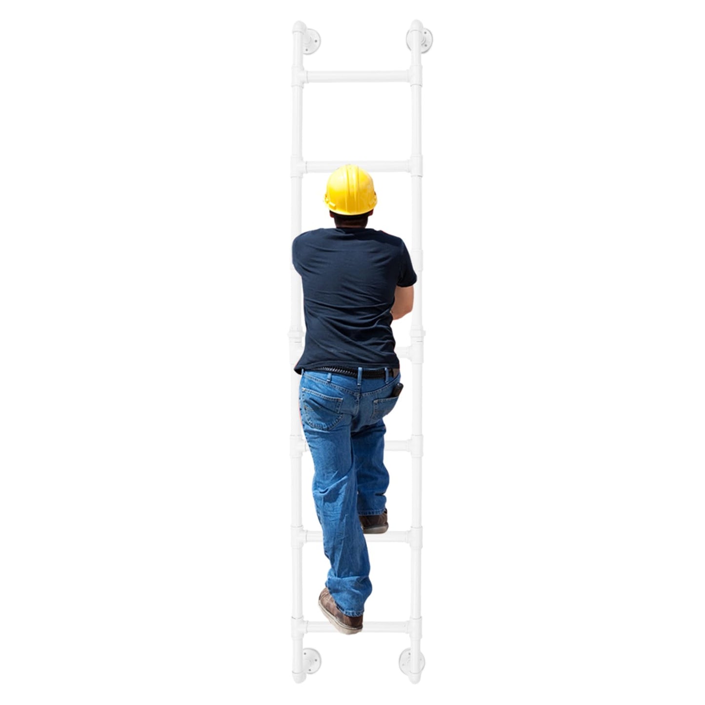 7-Rung Wall Mounted Ladder,7FT Light-Weight Metal Egress Window & Loft Ladder for Basement,Multi-Functional Wall-Mounted Indoor Climb,330.69LBS Load for Small Spaces & Storage,White