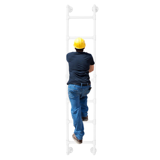 7-Rung Wall Mounted Ladder,7FT Light-Weight Metal Egress Window & Loft Ladder for Basement,Multi-Functional Wall-Mounted Indoor Climb,330.69LBS Load for Small Spaces & Storage,White