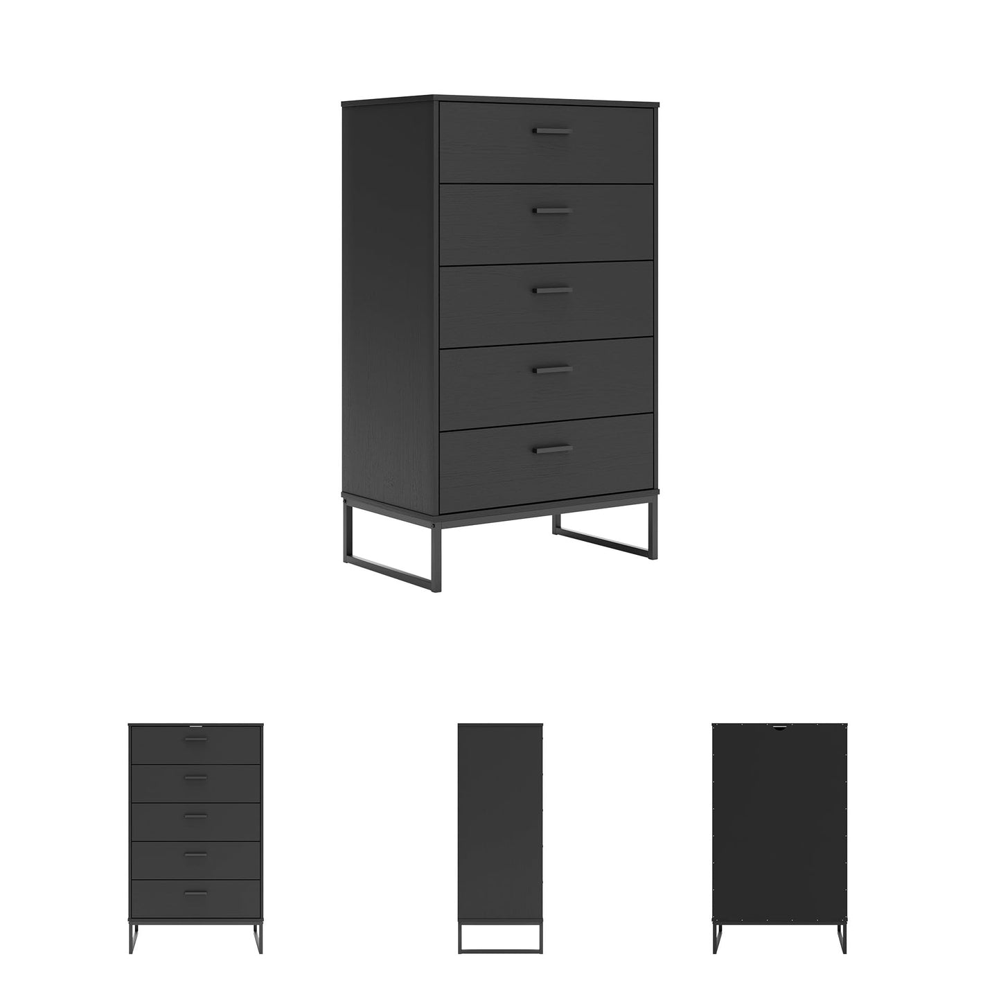 Signature Design by Ashley Socalle Matte Black Finish Chest of Drawers, Modern Tall 5 Drawer Dresser, Engineered Wood (MDF/Particleboard/Plywood) & Decorative Laminate, Bedroom Storage