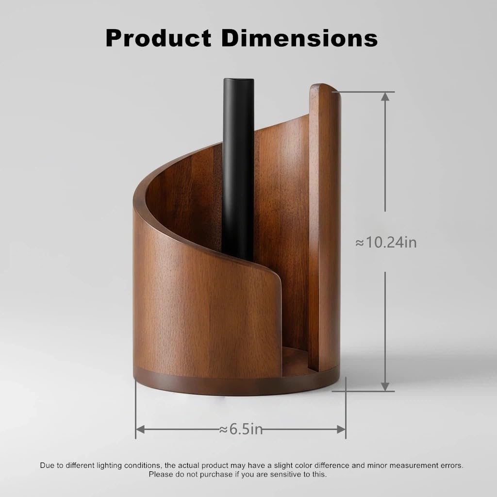 Wooden Paper Towel Holder Countertop-Easy One-Hand Tear, Made of Natural Wood and Metal Luster Rack, Suitable for Kitchen and Bathroom use of Each Table. (Brown)