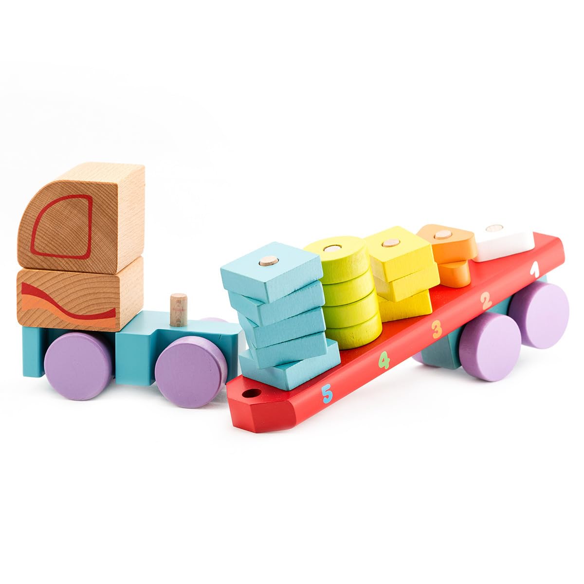 CUBIKA Wooden Geometric Shapes Truck– Montessori Toy for Toddlers Ages 3+– Shape Sorter and Stacking Truck Building Toy– FSC-Certified Wood, German Water-Based Paints, Travel-Friendly