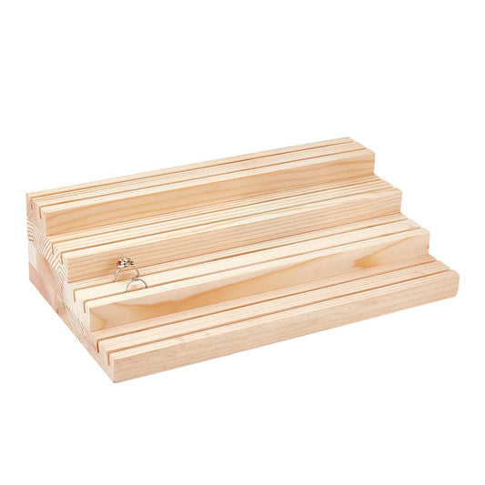 NBEADS 4-Tier Wood Jewelry Display Stand, Wooden Earring Organizer Holder with Grooves Jewelry Showcase Rack for Rings Earring Display Photo Home Decorations