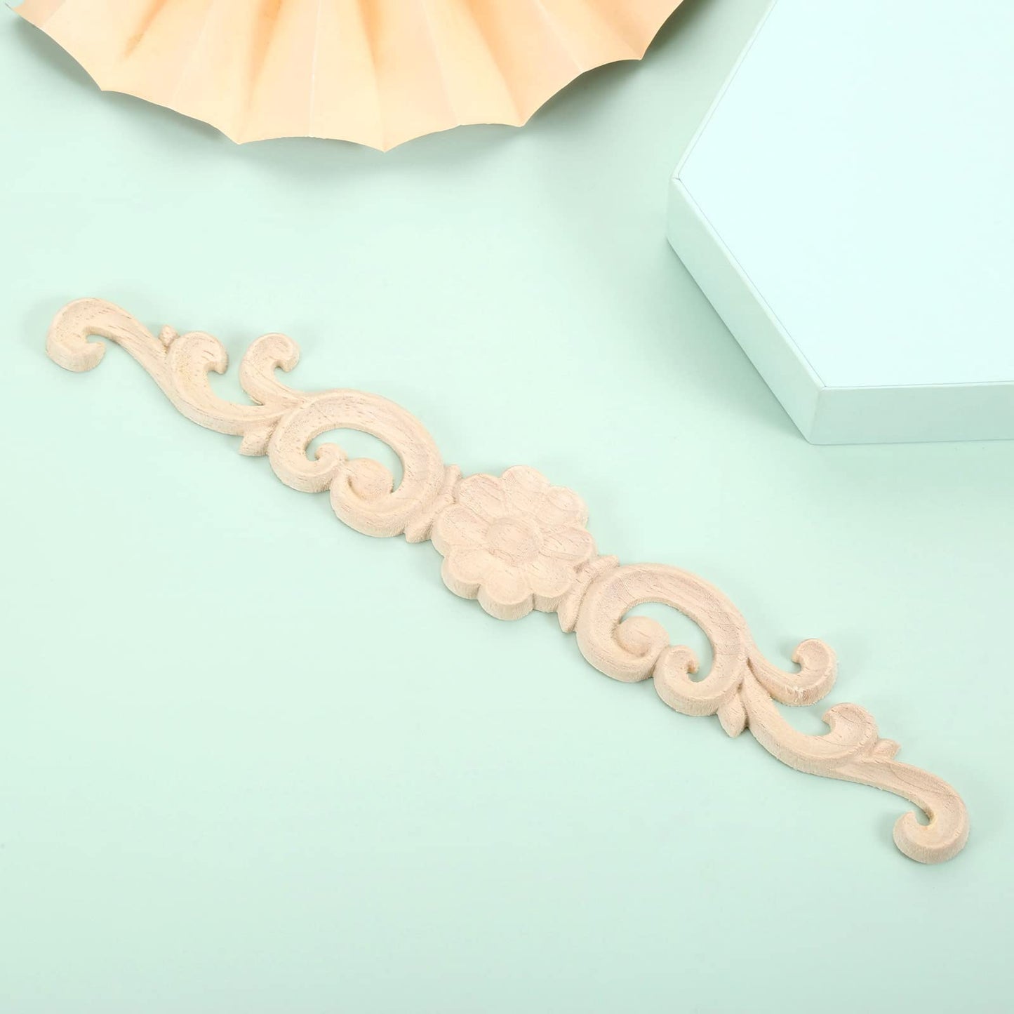 MUXSAM Wood Appliques Decorative Carved Onlays, Long Wooden Decals DIY Furniture Decor Rosette Carvings for Door Cabinet Mirror Dresser Bed Wall Fireplace Mantels, 4-Pack, 35x6cm/13.8"x2.4"
