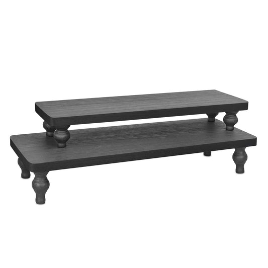 Ikee Design 2 Pcs Set Wooden Display Riser, Cupcake Dessert Display Riser, Countertop Centerpiece Dessert Serving Stand, Artificial Plant Stand for Garden, Farmhouse Decor, Black Color