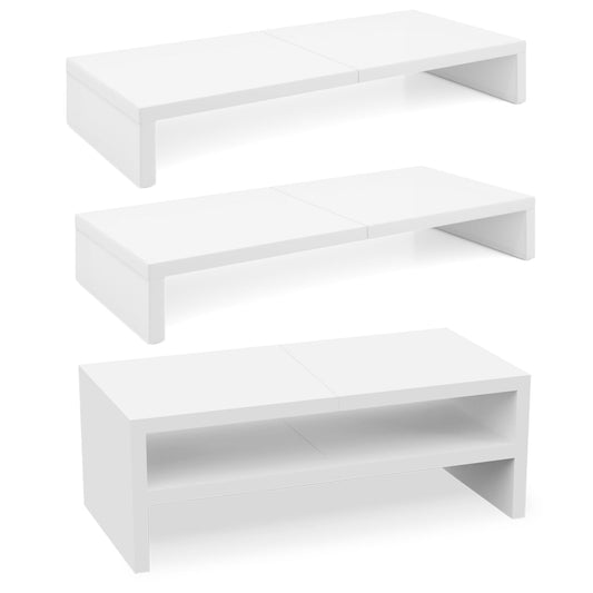 TEAMIX 2 Tier White Wooden Laptop Stand and 2 Pack 20 inch White Monitor Stand Riser for Computer Desk Home Office Organization.