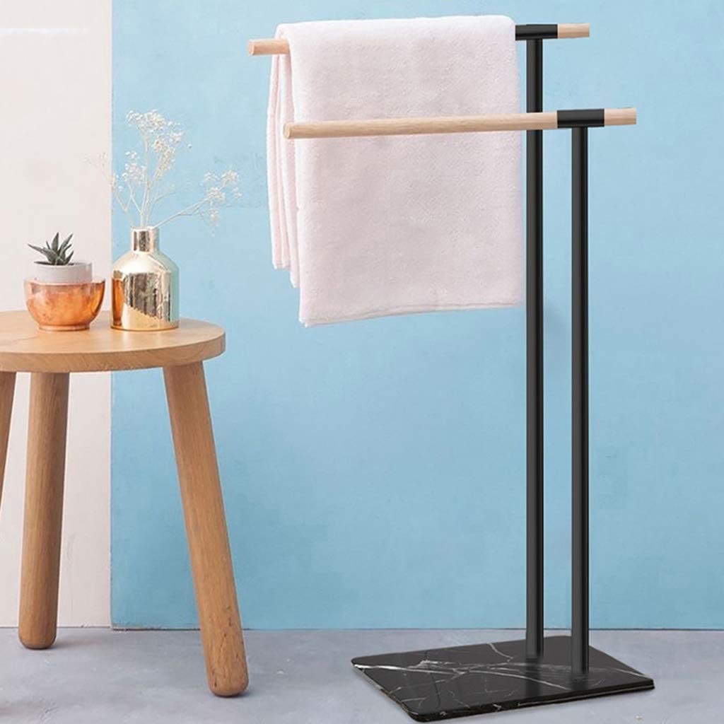 BIOMICE Floor Towel Rack 2 Arms Towel Stand Free-Standing Bath Towel Rack Metal Towel Holder Stand Stable Heavy Marble Base Towel Bar Freestanding Towel Racks(White)