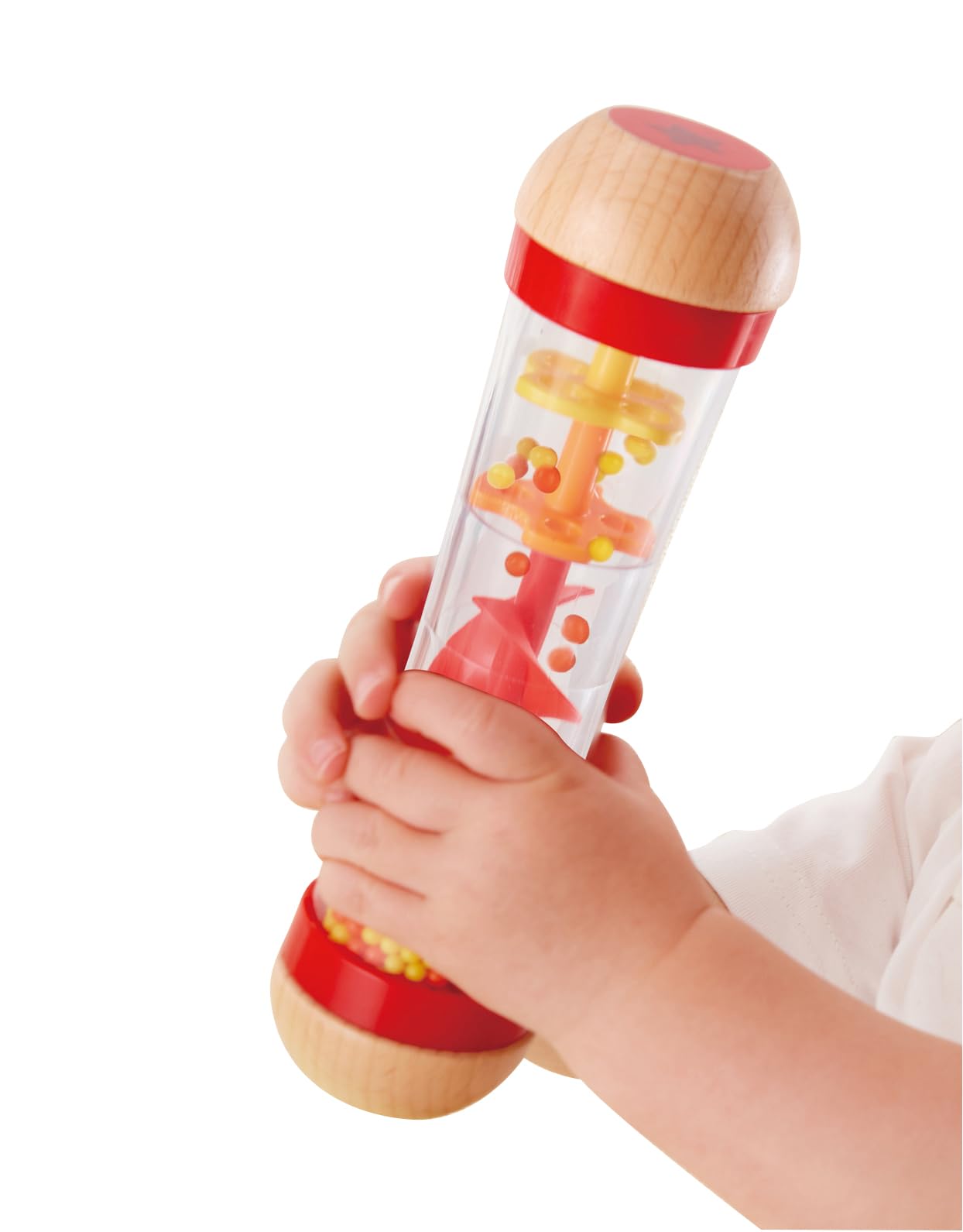 Hape Beaded Raindrops | Mini Wooden Musical Toddler Instrument, Shake & Rattle Rainmaker Toy, Red