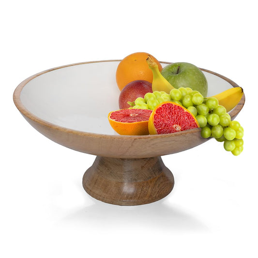 Folkulture Wooden Fruit Bowl for Kitchen Counter, 12 Inch Decorative Bowl or Eco Friendly Table Centerpiece for Table Décor, Pedestal Bowl for Kitchen Decor, Centerpiece for Table, White Fruit Bowl