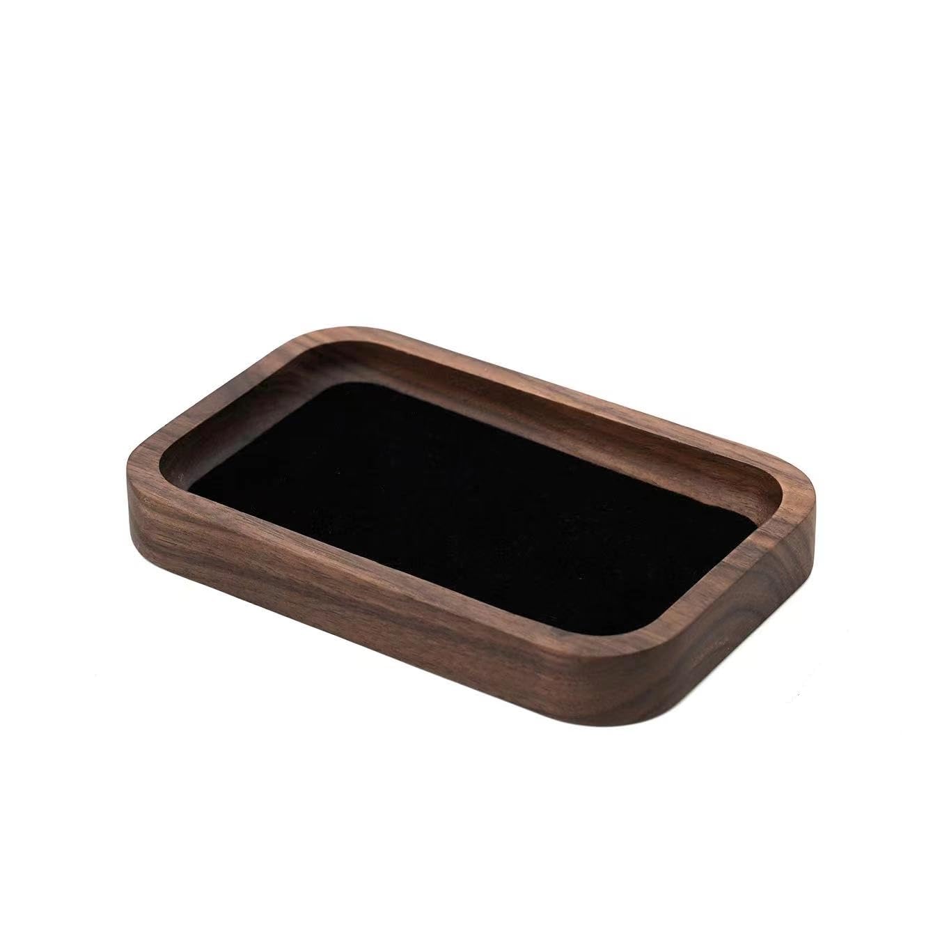 RANNYOZIO Wooden Jewelry Tray Small Trinket Dish with Velvet Surface Rings Earrings Dish Necklaces Bracelet Organizer Display Tray for Dresser Drawer Tabletop Birthday Gift(Rectangle)