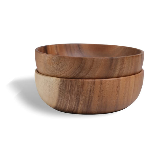 Hand-Crafted From Solid Acacia Wood Salad Bowls 7.1 or 7.9 Inches Set of 2 Individual Large Wood Bowl for Fruits Salads and Decoration Fruit Bowl for Snacks