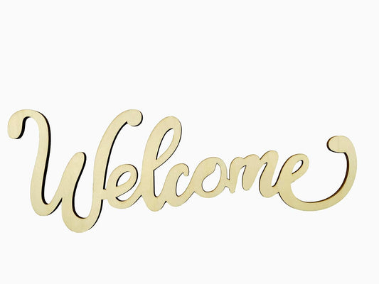 5pcs Welcome Wood Cutout Sign Unfinished Wooden Letter Laser Cut Wood Art Words Signs for Spring Welcome Wreath Crafts Painting Home Door Wall Art Decoration,11.81x4.53 Inches