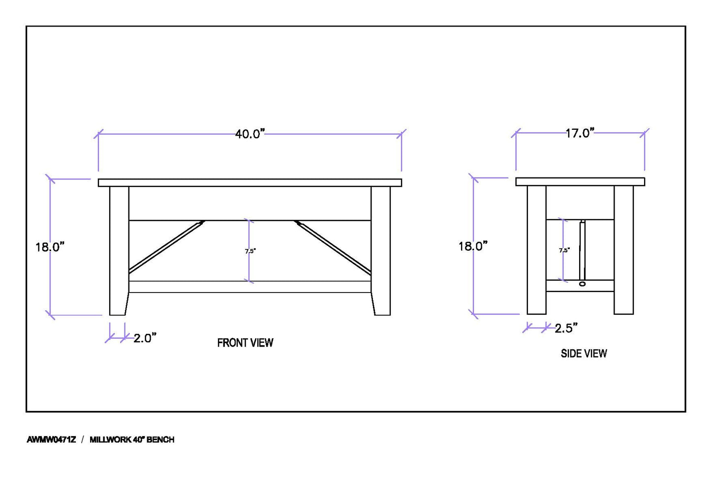 Alaterre Furniture Millwork 40 in. Bench - Modern Industrial Style with Zinc Metal and Wood, Sturdy Seating and Storage Shelf for Living Room, Entryway, or Bedroom