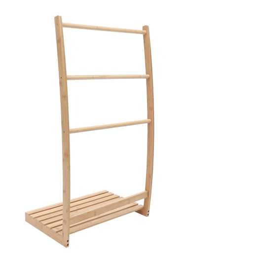 3 Tier Bamboo Towel Rack Stand Free Standing Blanket Rack Drying Rack with Bottom Storage Shelf for Bathroom Living Room