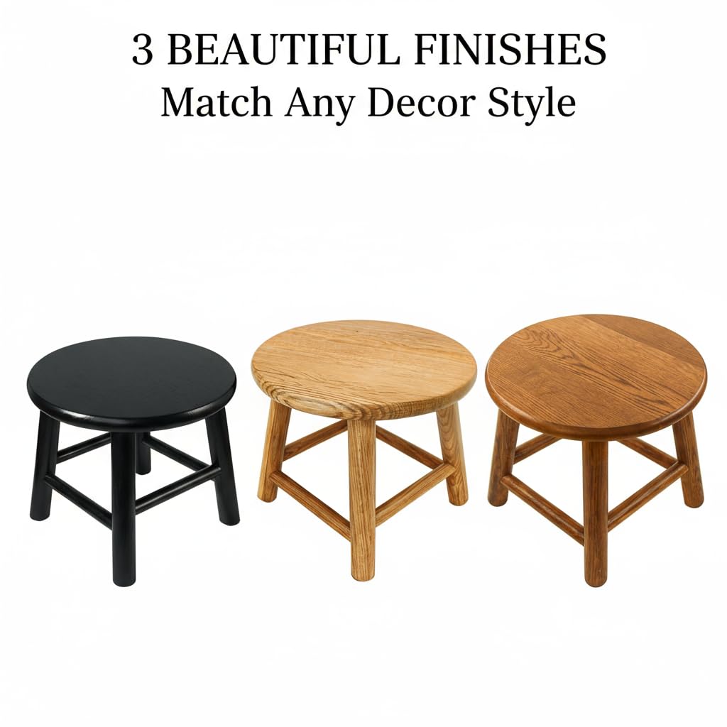 CONSDAN 9-Inch Round Step Stool for Adults & Kids, USA Grown Solid Oak Hardwood Ottoman, Sturdy Small Foot Stool for Kitchen, Bedside, Nursery, Shoe Changing, Plant Stand, Fully Assembled (Chocolate)