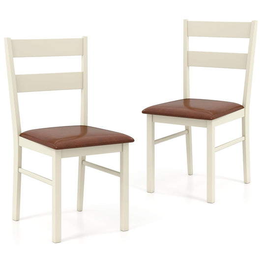 Giantex Wooden Dining Chairs Set of 2, PU Leather Upholstered Kitchen Chair w/Rubber Wood Frame, Padded Seat, Curved Back, Farmhouse Accent Side Chairs for Dining Living Room Home