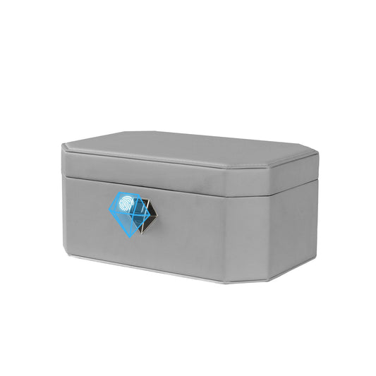 XPEDITION Biometric Fingerprint Lock Jewelry Safe Box Leather-Wrapped Two-Tier Jewelry Box with Quick Access & Keyless Entry, Steel-Reinforced Construction, Perfect for Home Use
