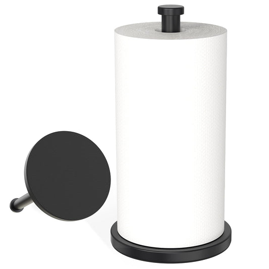 VEHHE Paper Towel Holder Countertop, Weighted Non-Slip Base, Stainless Steel Paper Towel Holder for Kitchen Bathroom (Black)