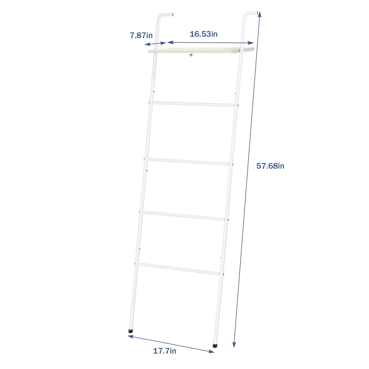 Blanket Ladder Farmhouse Towel Rack Holder for Bathroom, Wall Leaning Decorative Quilt Rack with Shelf, Rustic Blanket Storage for Living Room Bedroom Home Decor, White
