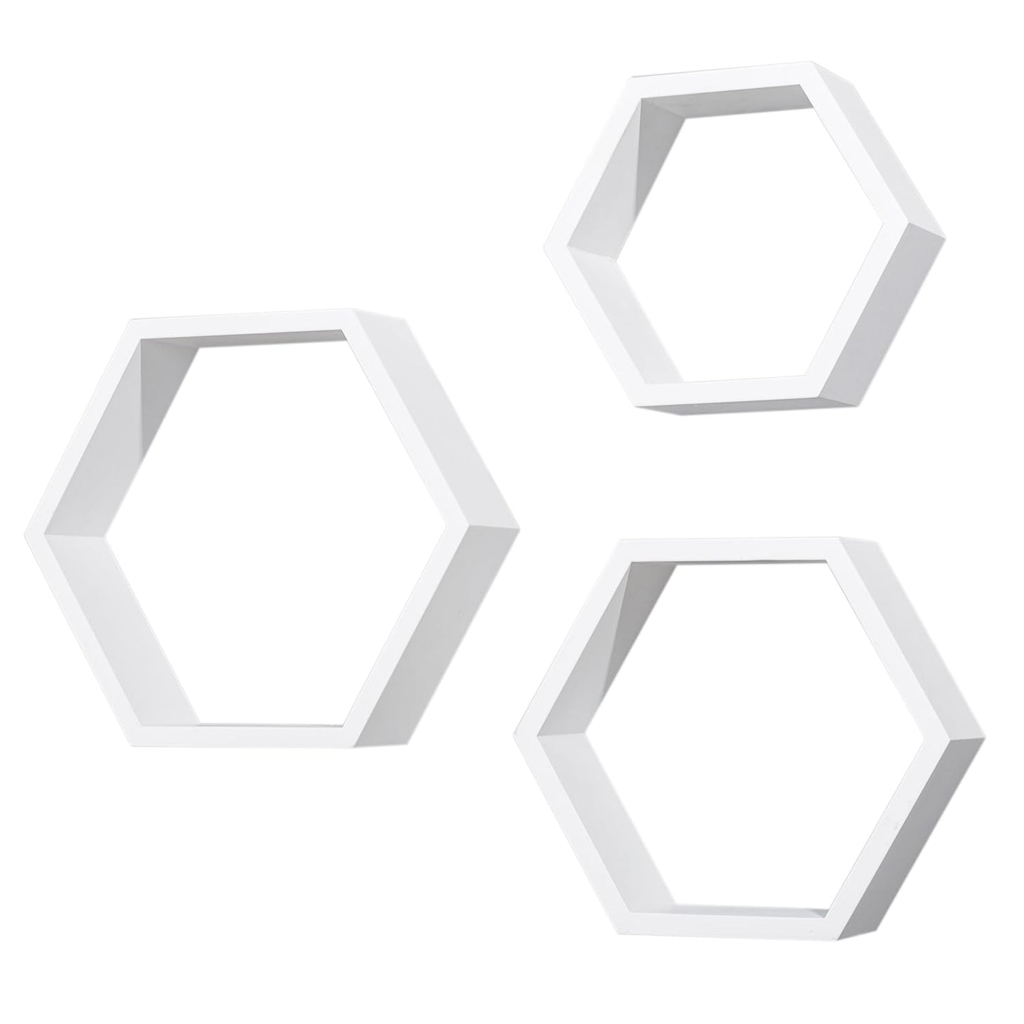 ZGZD Set of 3 White Wooden Hexagon Wall Shelves - Modern Decorative Storage for Home, Kitchen, Office Stylish Floating Shelves for Small Plants, Books, and Decor