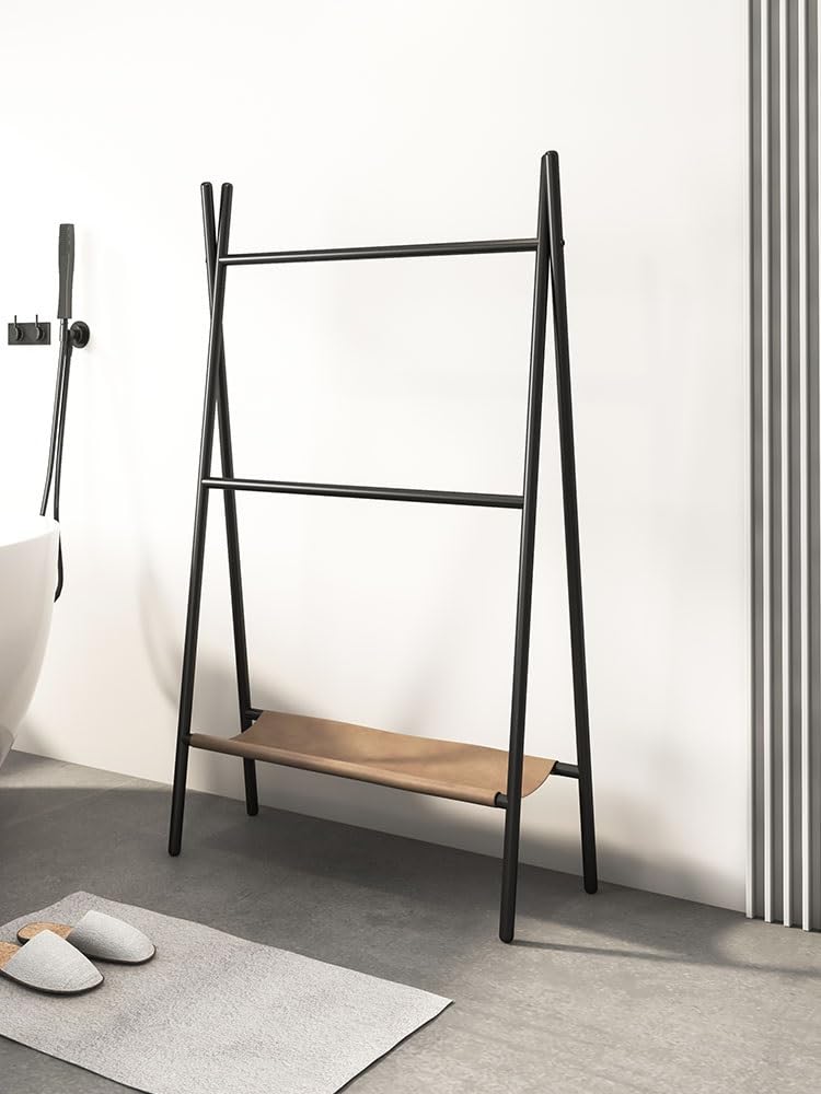 BIOMICE Floor Towel Rack 2-Tier Towel Rack with Shelf Metal Towel Stand Free Standing Towel Holder for Bathroom Freestanding Towel Racks(White)
