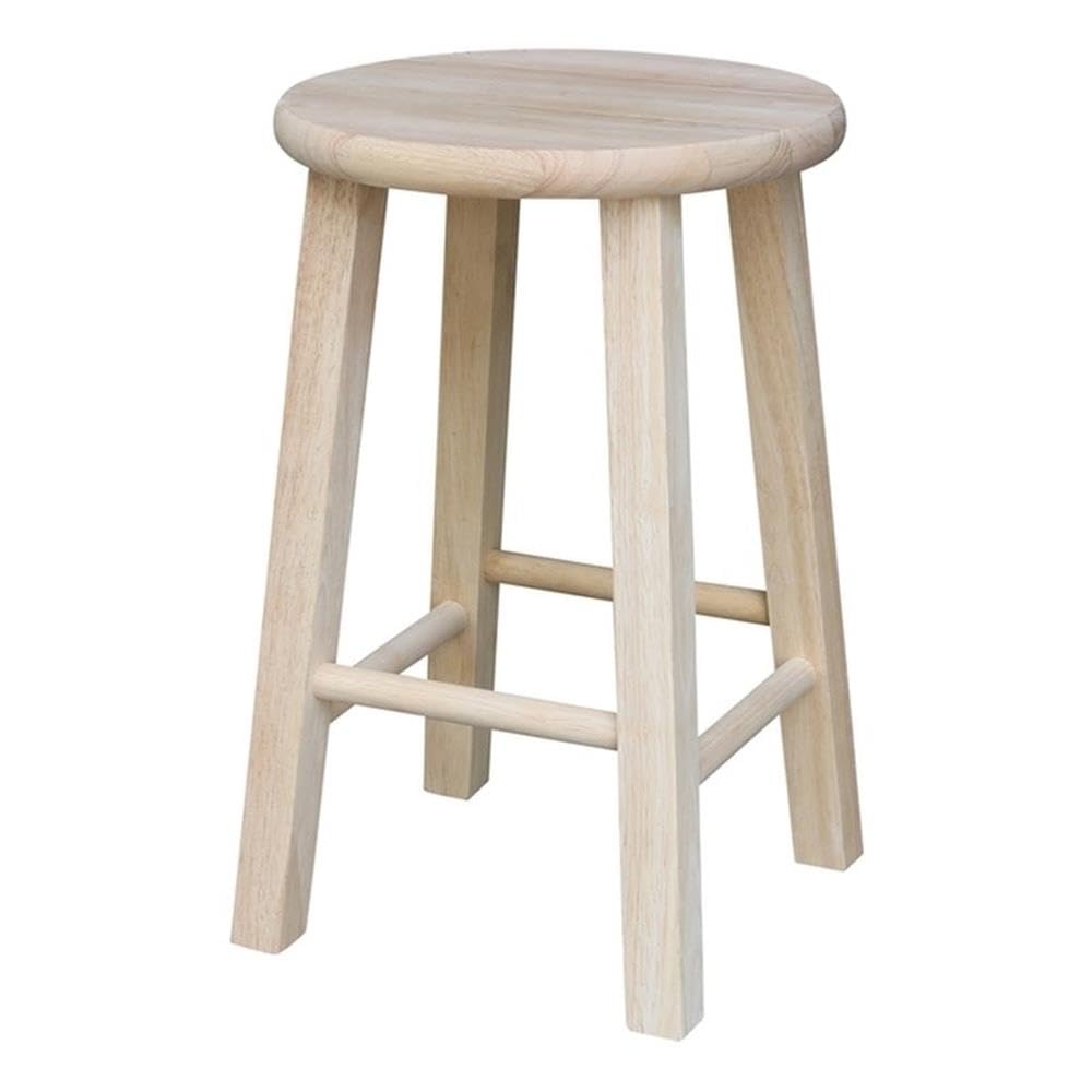 International Concepts Round Top Bar Stool, 18-Inch Seat Height, Solid Parawood, Unfinished