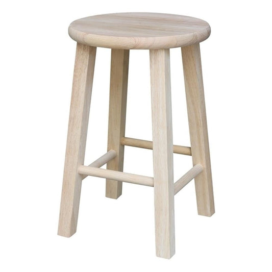 International Concepts Round Top Bar Stool, 18-Inch Seat Height, Solid Parawood, Unfinished