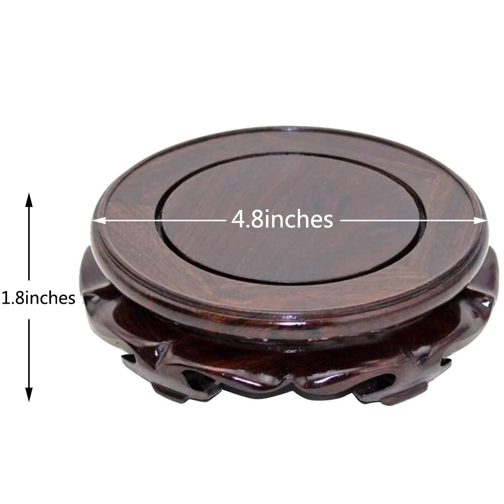 EIGXIANHAI Oriental Furniture Wooden Display Stand Base Lotus Pedestal Vase Base Table Lamp Teapot Base Black Catalpa Furniture Stable Home Decoration Size5 (4.80x1.78in)