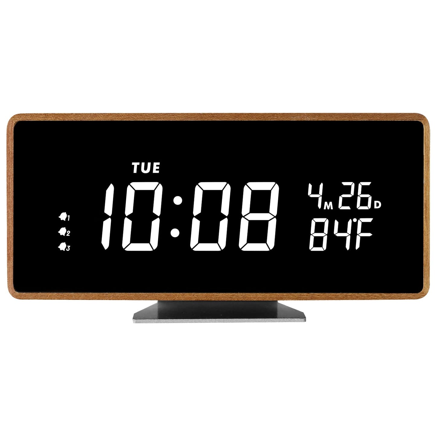 SCOAGE Wooden Digital Alarm Clock with Bluetooth Speaker Temperature Date Smart Electric Digital Bedside Clocks Night Light Table Snooze Large Display Alarm Clock Decor for Desk Bedroom Kid' s Room