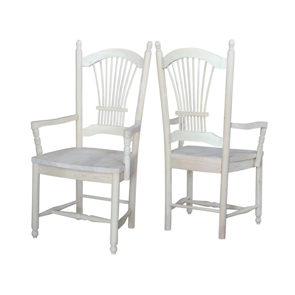 IC International Concepts, SheafBack Arm Chair, 225lbs wt capacity, Solid Real Wood, Sturdy Parawood, DIY, Paint/Stain Ready, Unfinished