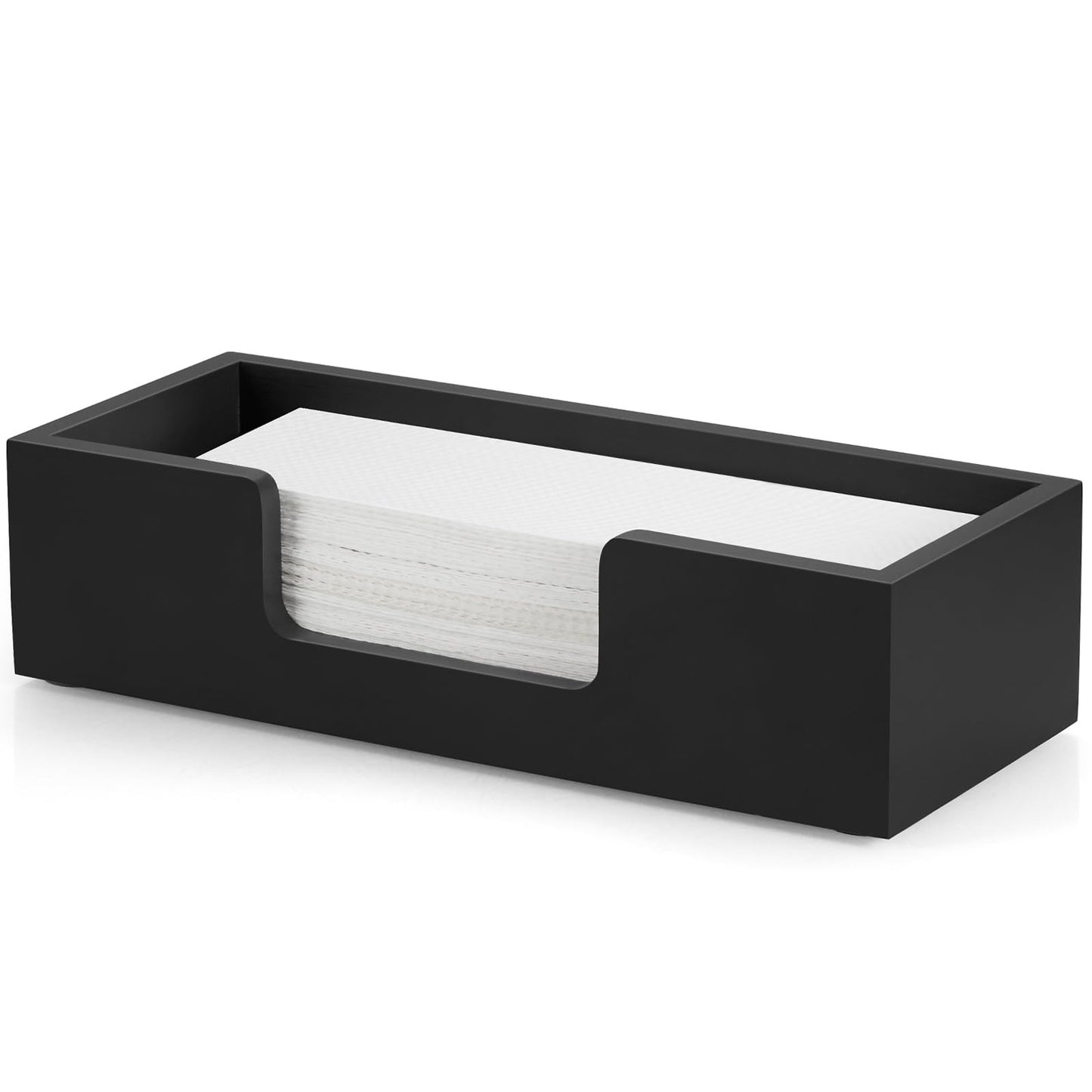 Paper Towel Dispenser Countertop, Wood Bathroom Paper Towel Holder, Black Napkin Holder for Kitchen, Countertop Multifold C-Fold, Z-Fold, Trifold Paper Hand Towel Dispenser for Toilet, Black