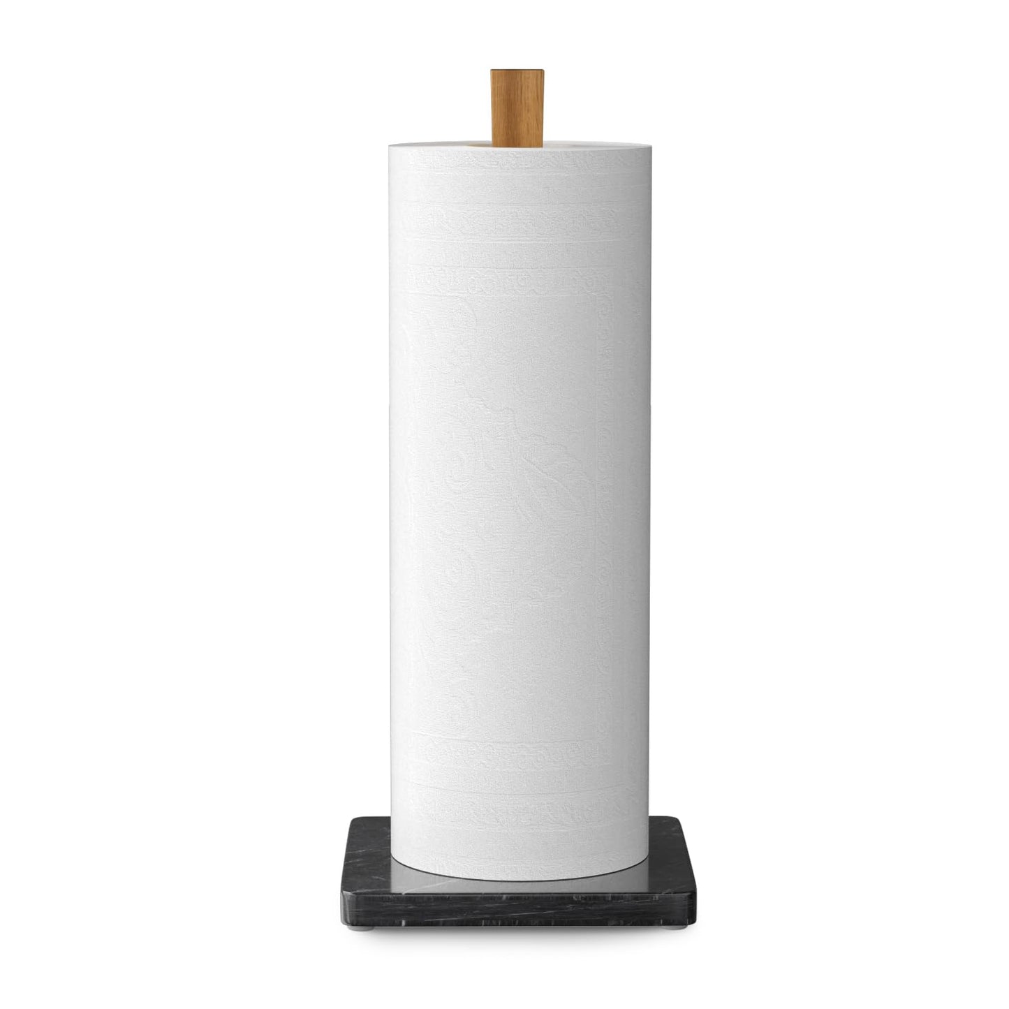Buruis Wood Paper Towel Holder, Marble Base Modern Decorative Countertop Standing Rolls Holder for Kitchen, Toilet, Pantry and Bathroom (Square Marble Base Black)