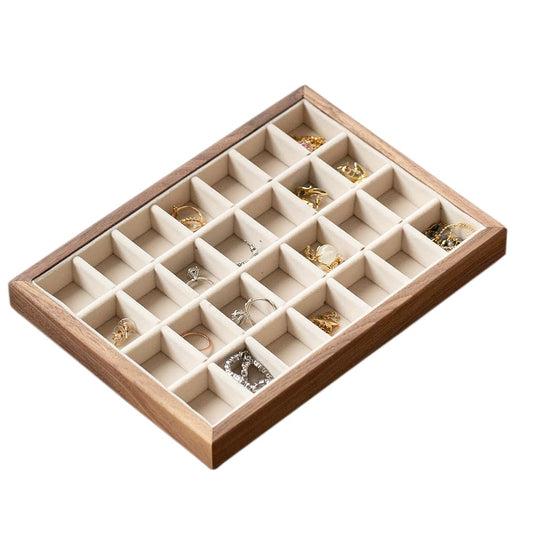 MIGAKU HOME 28-Grid Black Walnut Wooden Jewelry Tray with Velvet Lining, Premium Jewelry Display Tray for Earrings and Rings, Drawer Organizer Display Tray for Women's Jewelry Collection