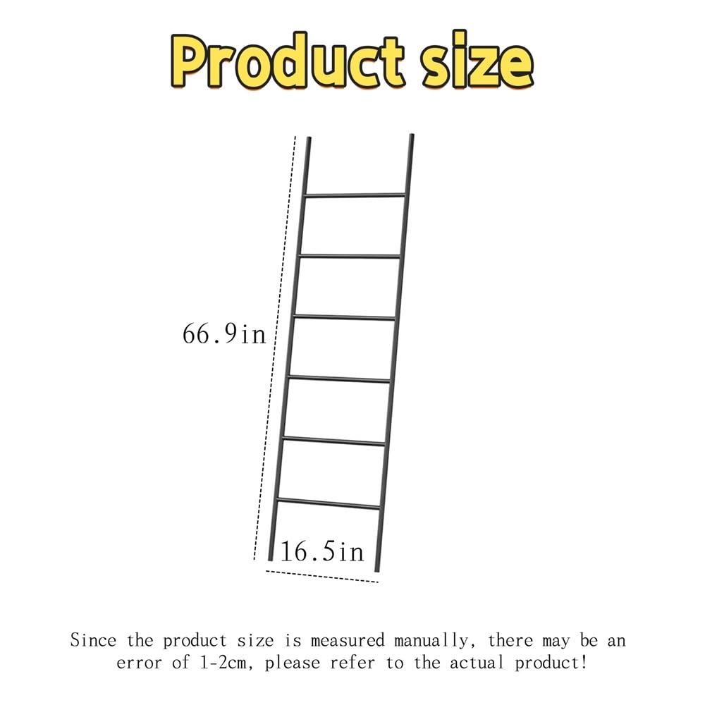 6 Tier Metal Towel Ladder, Free Standing Wooden Towel Rack, Metal Leaning Towel Ladder Rack for Blankets or Quilts for Living Room Bathroom(Gold)