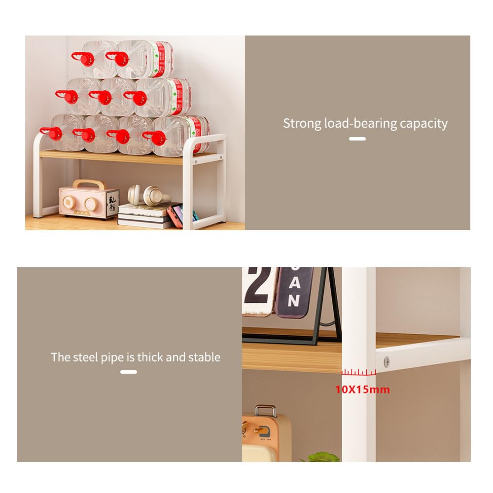 Office Desk Shelf Organizer, Wood Desktop Bookshelf Supplies Storage Rack, Shelf for Top Desk Dresser and Cubicle Decor Bookshelf Monitor Stand Riser (White White-single Tier, 11.81 Lx7.87 Wx8.46 H)