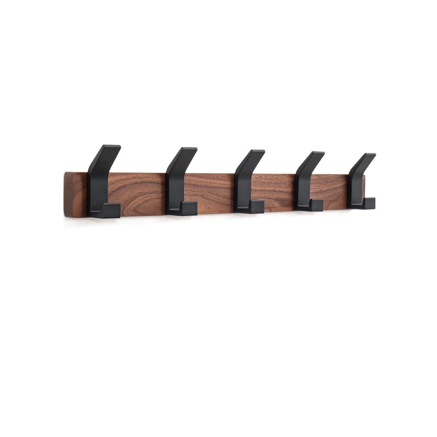 Jadorn Coat Rack Wall Mount - 16.9 Inches Coat Rack Wall Mount with 5 Hooks Walnut Wood Coat Hooks Wall Mounted Rustproof Coat Hanger Black Aluminum Wall Hooks for Hanging Coat Hat Backpack Key