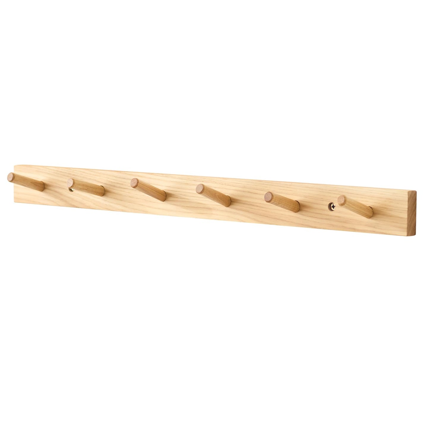 Wall Mounted Coat Rack 24 inches, Hickory Wood Wall Coat Hooks with 6 Hooks, Wooden Coat Hanger for Hanging Clothes Robes Towels Hats, Natural