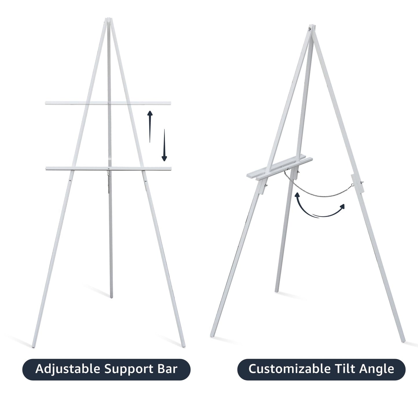 NianFeng Wooden Easel Stand for Sign, Easel Display Stand Floor for Wedding Sign with Adjustable Tray, 63-Inch, Tripod A-Frame Poster Light Duty, Welcome, Art Show & Baby Shower (White)