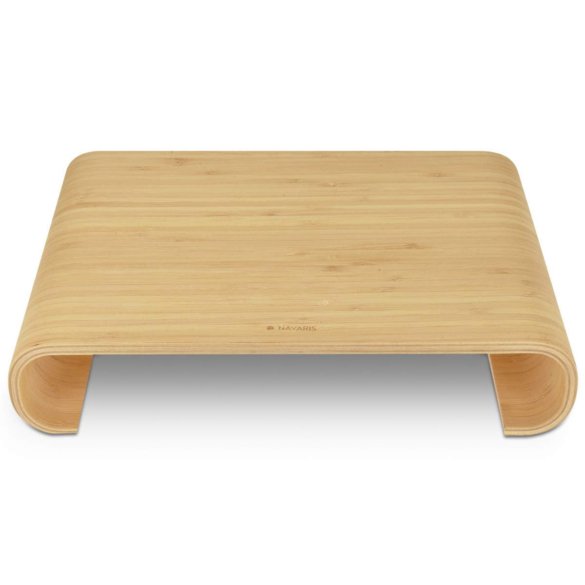 Navaris Wood Monitor Stand Riser - Computer Desk Organizer Desktop Dock Wooden Mount Display for PC TV Screen Notebook Laptop - Bamboo