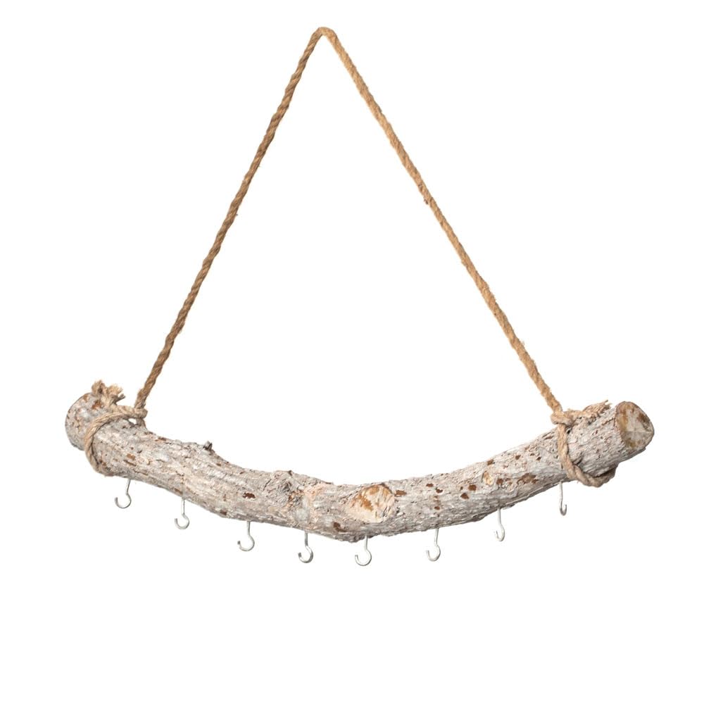 Uniquewise 32-inch Natural Decorative Jujube Wooden Log Hanging Farmhouse Wall Decor with 8 Hooks for Keys Hats and Wall Accessories - Perfect for Entryway Living Room Kitchen Hallways and Dining Area