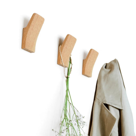 Magnifico Wooden Wall Hooks – Set of 2 – Rustic Wood Coat Hooks for Hanging Towels, Hats, Bags, Purse, Backpack, Keys, Robe – Scandinavian Minimalistic Rustic Bathroom & Entryway Hooks (Beech Wood)