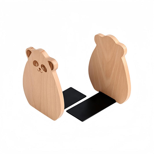 Cute Panda-Shaped Book Ends for Shelves, Detachable Design Bookends for Heavy Books, with Anti-Slip Foam Pads, an Ideal Gift for Book Fans (Pack of 2,Beech Wood Panda)