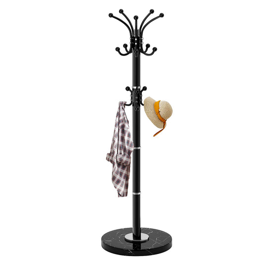 LOZABEE Metal Heavy Duty Coat Rack Stand, Modern Freestanding Coat Rack with Natural Marble Base, 360° Roraty Coat Racks with 16 Hooks, Black Coat Hall Tree Hanger Stand for Entryway, Office