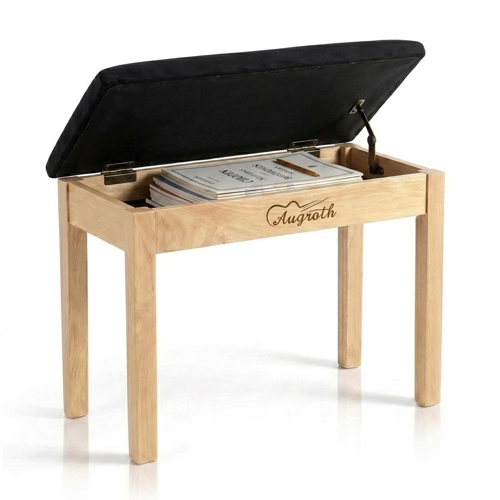 Augioth Solid Wood Piano Stool, Beech Piano Bench with Storage, Non-Composite Wood Board Piano Bench, Solid Wooden Keyboard Bench Piano Bookcase Stool Chair（Burlywood）