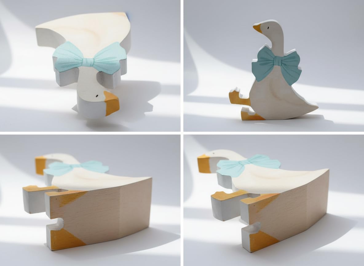 6Pcs Silly Goose Wooden Table Centerpieces, Funny Goose Decorations with Pink Bow, Farm Animal Party Supplies for Birthday, Baby Shower, Tiered Tray & Desk Ornaments